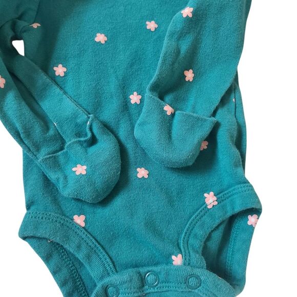 CARTER'S Onesie Long-Sleeves Teal Pink Hearts And Bow Sz Newborn NWOT - Picture 5 of 12